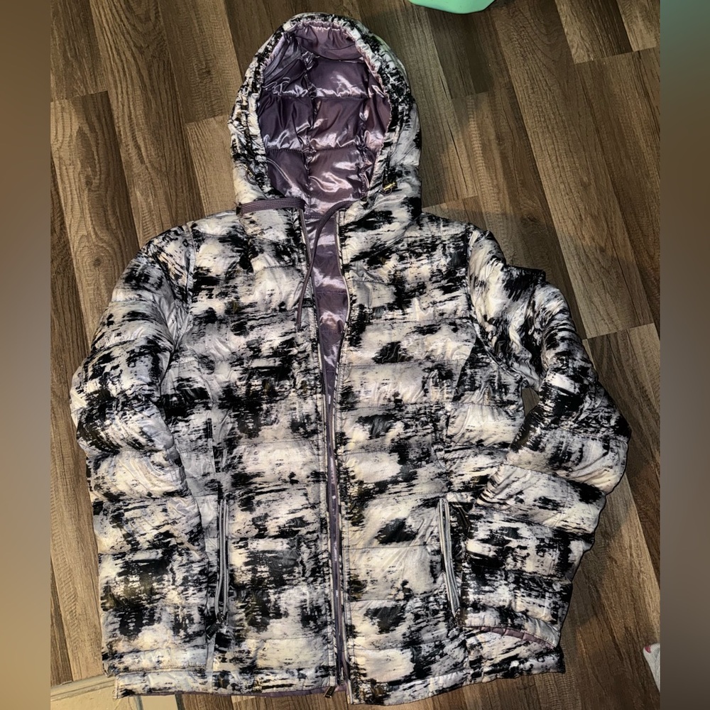 CALVIN KLEIN Reversible Hooded Purple Down Insulated Puffer Jacket Womens Size L